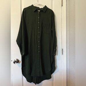 Dark Green Collared Shirt Dress